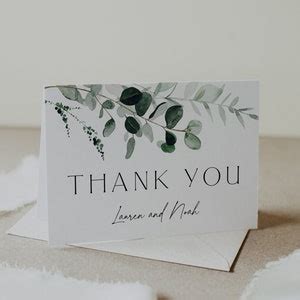 Greenery Thank You Folded Card Template Editable Wedding Bridal