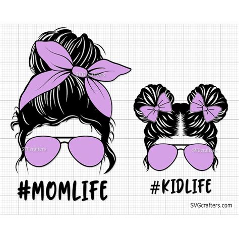 Momlife Png Svg Messy Bun Hair Svg Png Layered Mom Skull S Inspire