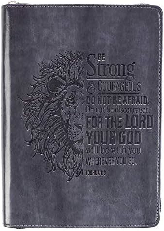 Classic Faux Leather Journal Be Strong And Courageous Lion Joshua