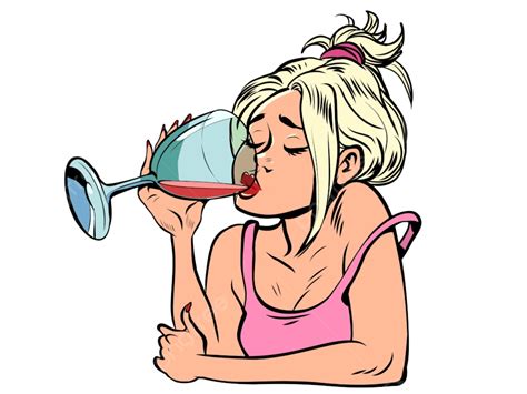 Beautiful Woman Drinking Red Wine From A Glass Woman Drawing Drinking