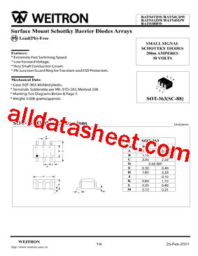 KL8 Marking BAT54SDW Datasheet PDF Weitron Technology