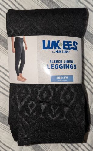 New Luk Ees By Muk Luks Womens Fleece Lined Leggings Black With Pattern