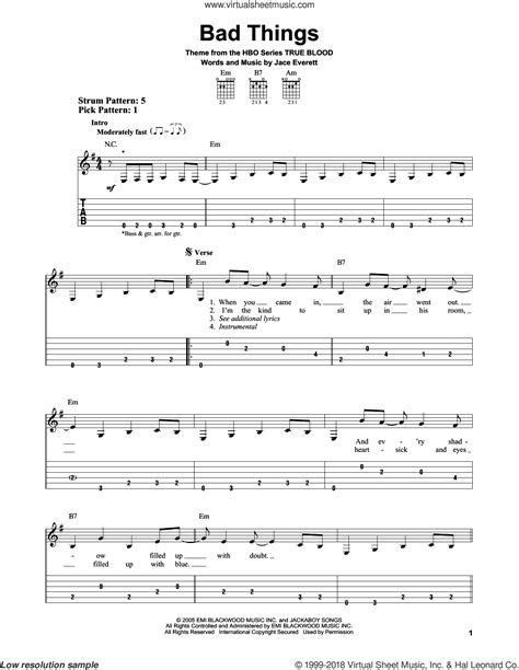 Bad Things Sheet Music For Guitar Solo Easy Tablature Pdf