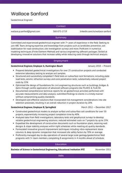 Geotechnical Engineer Resume (CV) Example and Writing Guide