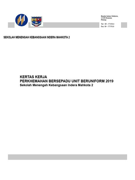 Kertas Kerja Khemah Bersepadu 2019 Telah Diubahsuai Pdf