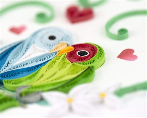 Quilled Love Birds Greeting Card Lovebird Print Peach Faced Lovebird