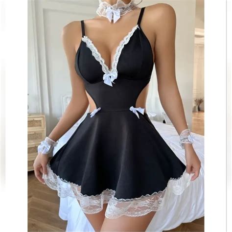 ExyFunShop Intimates Sleepwear Sexy Lingerie Adult French Maid Cosplay Costume Nighty