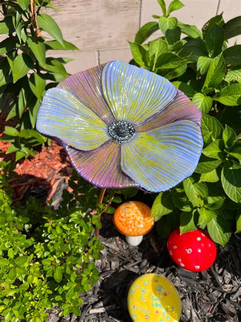 Glass Flower Yard Art Glass Flower Fused Glass Poppy Etsy