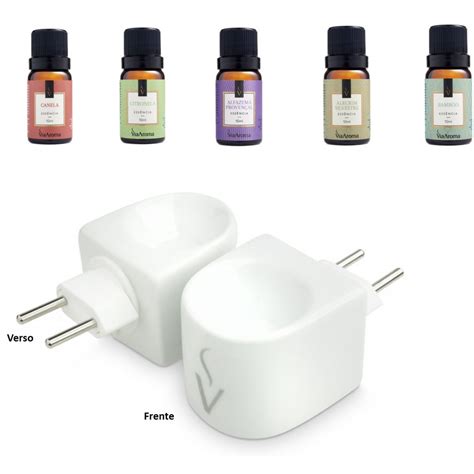 Kit Aromatizador Difusor Eletrico De Tomada Porcelana Essencias Via