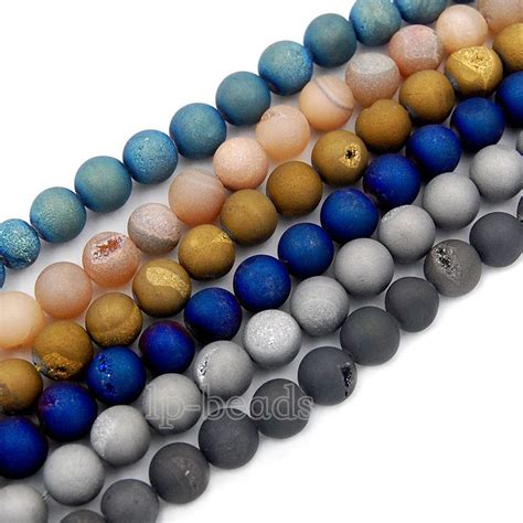 Metallic Titanium Coated Natural Druzy Quartz Agate Round Beads