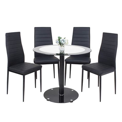 Buy J 90 Cm Round Dining Table Chairs Set Kitchen Black Metal Glass