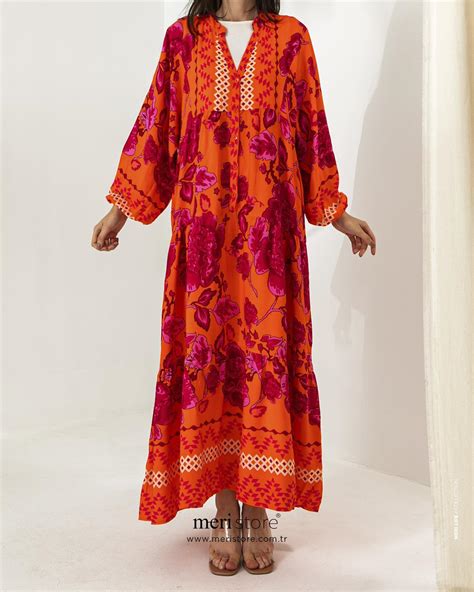 Oversize Pembe Desenli Elbise