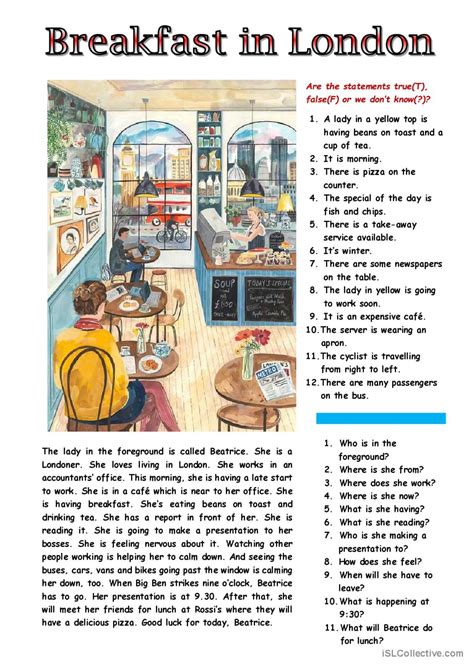 Breakfast In London General Grammar English Esl Worksheets Pdf Doc