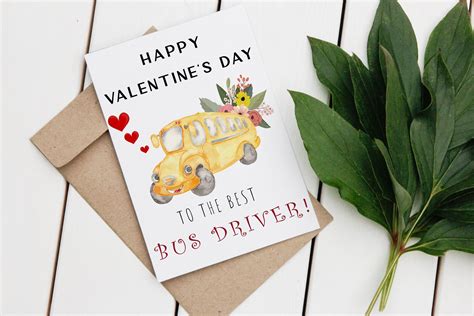 Printable Bus Driver Gift Valentines Day Card School Bus - Etsy