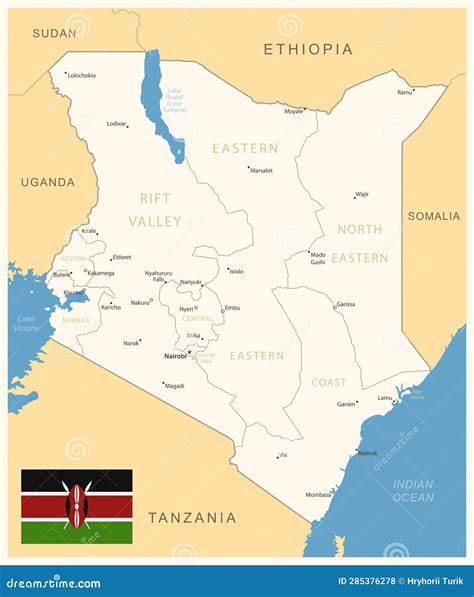 Kenya Detailed Map With Administrative Divisions And Country Flag