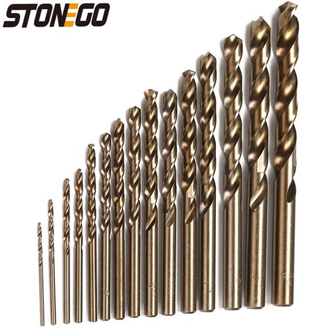 STONEGO 15PCS Cobalt Drill Bits Set M35 HSS Co Steel Straight Shank 1 5