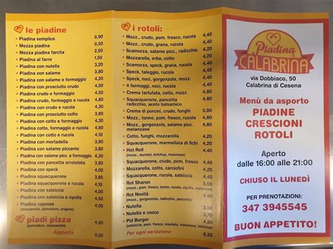 Menu At Piadina Di Calabrina Restaurant Cesena