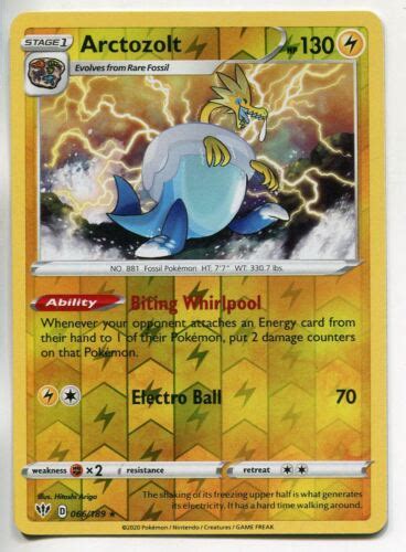 Pokemon TCG Darkness Ablaze Reverse Holofoil Rare Card 066 Arctozolt