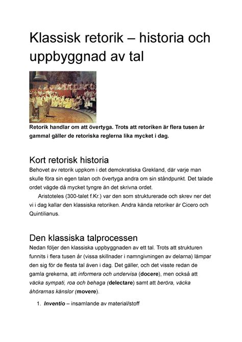 Klassisk Retorik E Historia Och Uppbyggnad Av Tal Klassisk