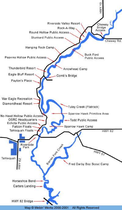 Tenkiller Lake Central Upper Illinois River Map Tenkiller Tenkiller