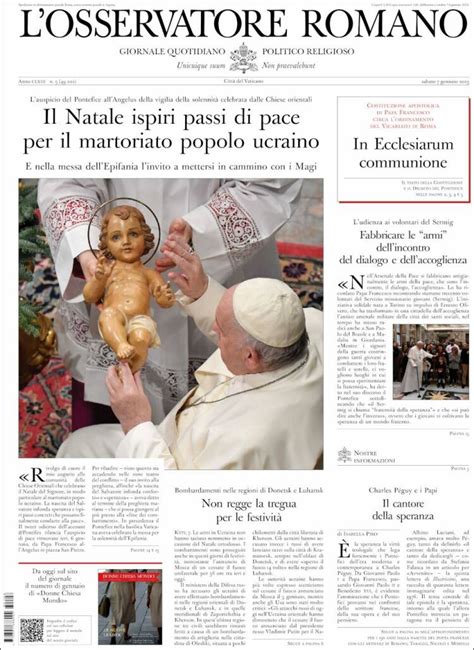 Periódico L Osservatore Romano Italia Periódicos de Italia Edición