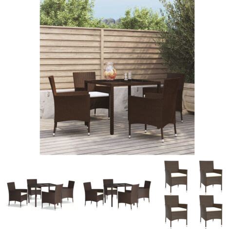 The Living Store Tlg Garten Essgruppe Mit Kissen Braun Poly Rattan