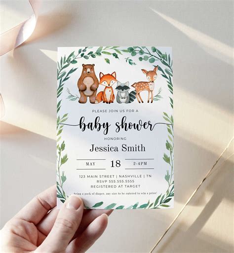 Woodland Baby Shower Invitation Woodland Invitation Template - Etsy