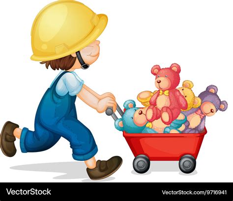 Boy Pushing Cart Full Of Teddy Bears Royalty Free Vector