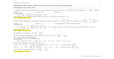 Problemas De DiagonalizaciÓn De Matrices  · Análisis Matemático José María Martínez Mediano 1