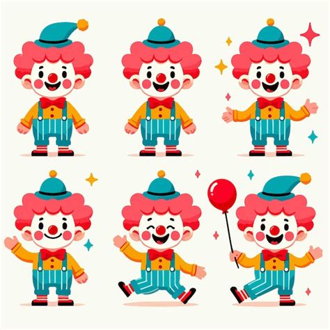 Vector Set Of Cheerful Clowns With A Simple Flat Design Style Premium