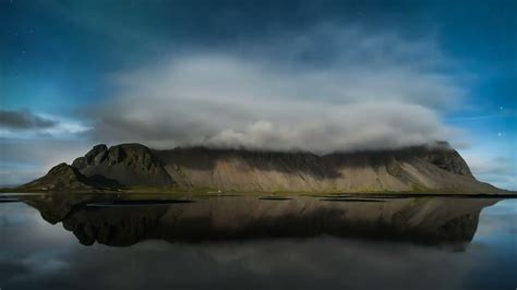 Stokksnes Black Sand Beach Iceland Night And Northern Lights Time Lapse