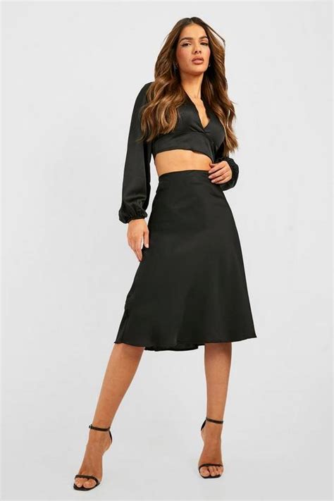 Black Satin Volume Sleeve Top Boohoo Uk