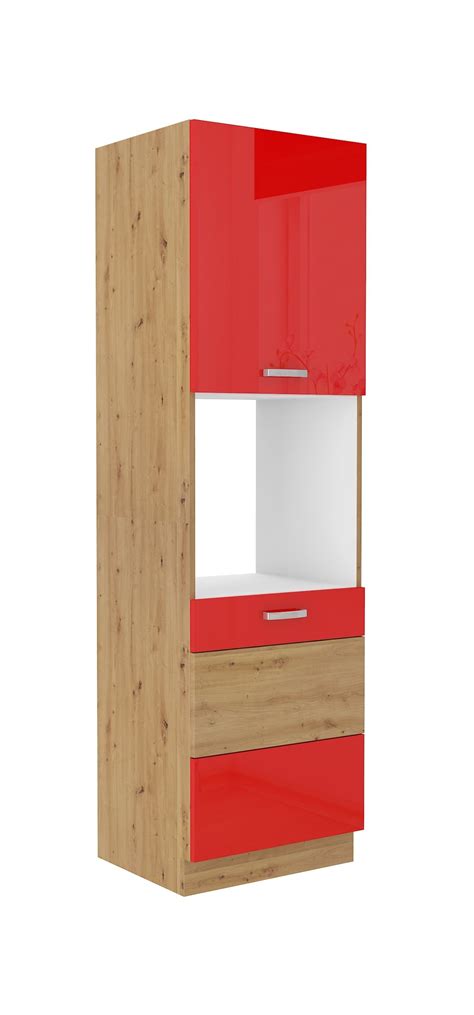 Küchen Hochschrank 60 Cm Eiche Artisan Rot Hochglanz Küchenzeile