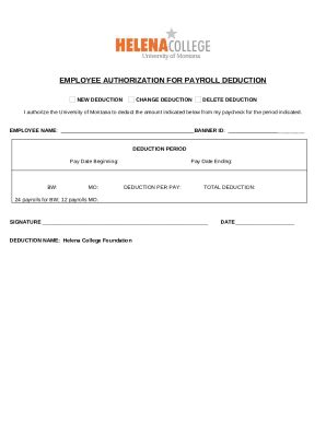 Montana Payroll Deduction Authorization Doc Template PdfFiller