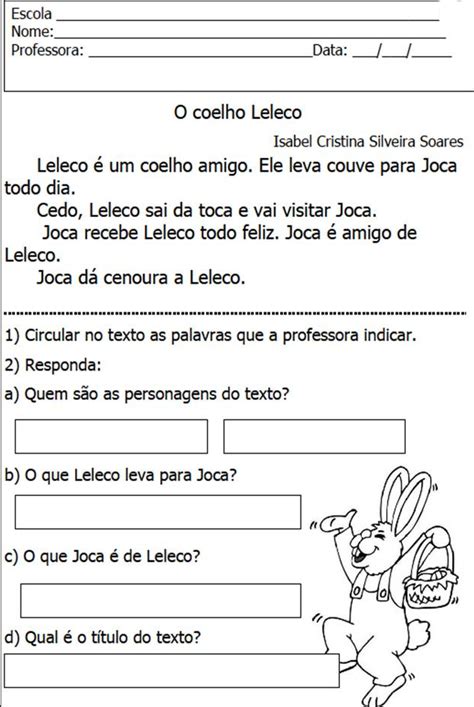 Atividade de interpretação de texto Texto Leleco Ler e Aprender