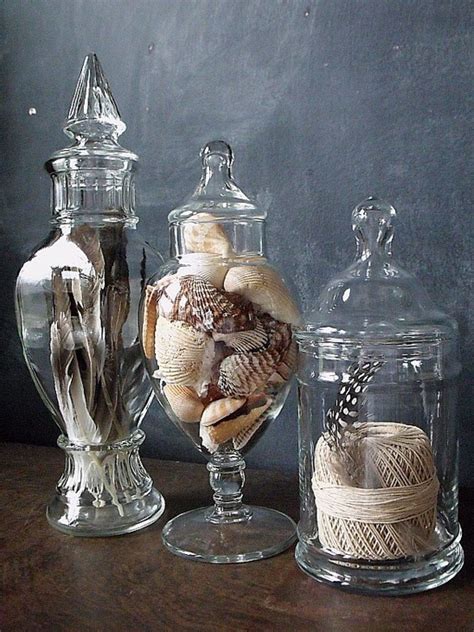 Fill Apothecary Jars With Feathers Shells Rope Rocks Etc For A Year Round Look Decorated