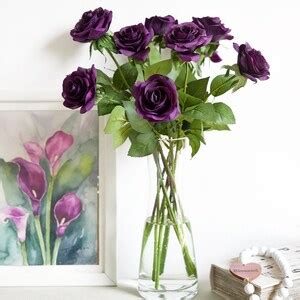 Stems Real Touch Plum Purple Roses Silk Artificial Flowers Petals