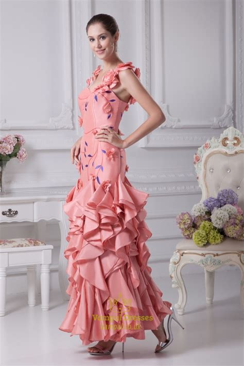 Tiered Ruffle Evening Dress Pearl Pink Prom Dresses Long Prom Gowns