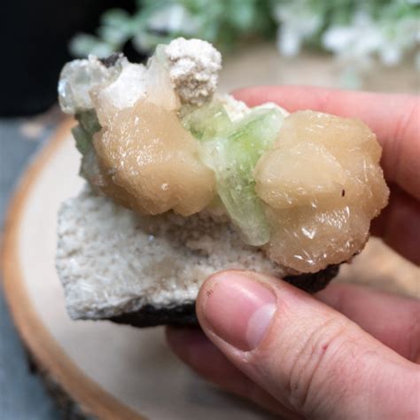 Green Apophyllite With Scolecite On Stilbite 9 The Crystal Council