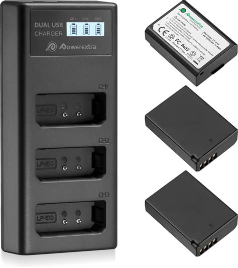 Powerextra Lp E10 Battery 3 Pack And Triple Slot Charger Compatible With Canon Eos Rebel T3 T5