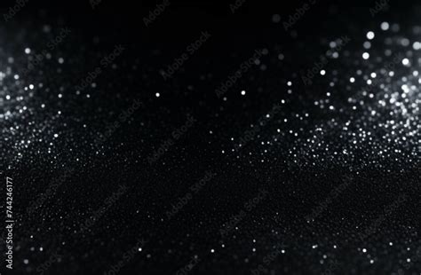 Abstract Bokeh Silver Light Glitter On Black Background Silver Glitter