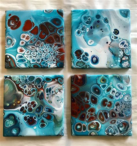 Ceramic Tile Coasters With Cork Backing Turquoise White Red And