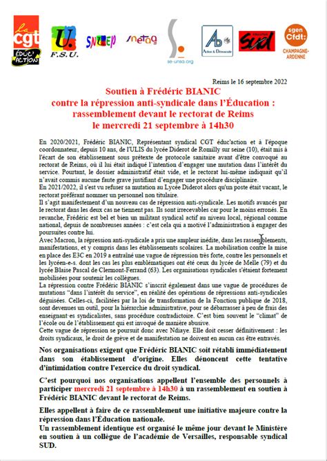 CGT Union Départementale de l Aube Soutien à Frédéric BIANIC