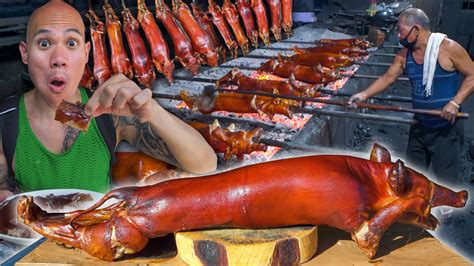 Cooking Whole Lechon Baboy Roasted Suckling Pig Filipino Street Food