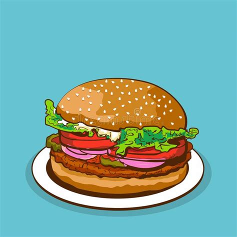 Alimento Do Vetor Do Hamburger Na Placa Ilustração do Vetor