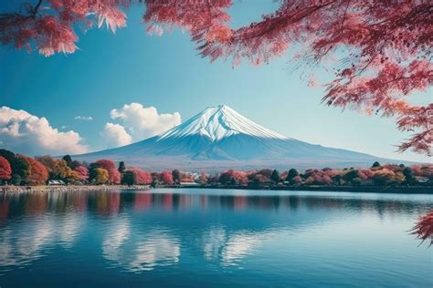 Mt. Fuji and lake Kawaguchiko, Japan. Beautiful Fuji mountain and lake ...