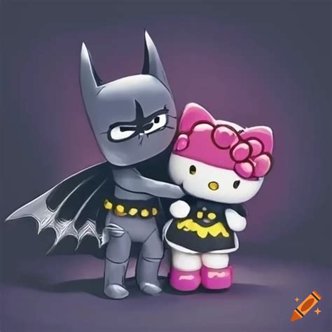 Cute Image Of Hello Kitty And Batman Hugging On Craiyon