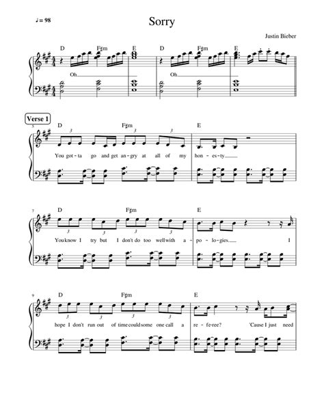 Sorry Justin Bieber Sheet Music For Piano Solo