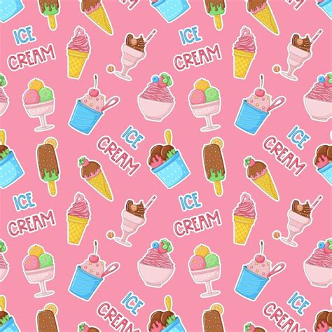 Premium Vector Summer Seamless Pattern With Cartoon Bright Ice Cream