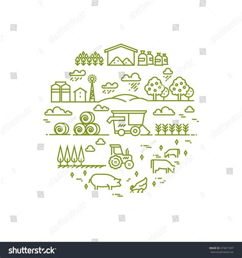 Rural Landscape Agriculture Farming Thin Line Stock Vector (Royalty ...